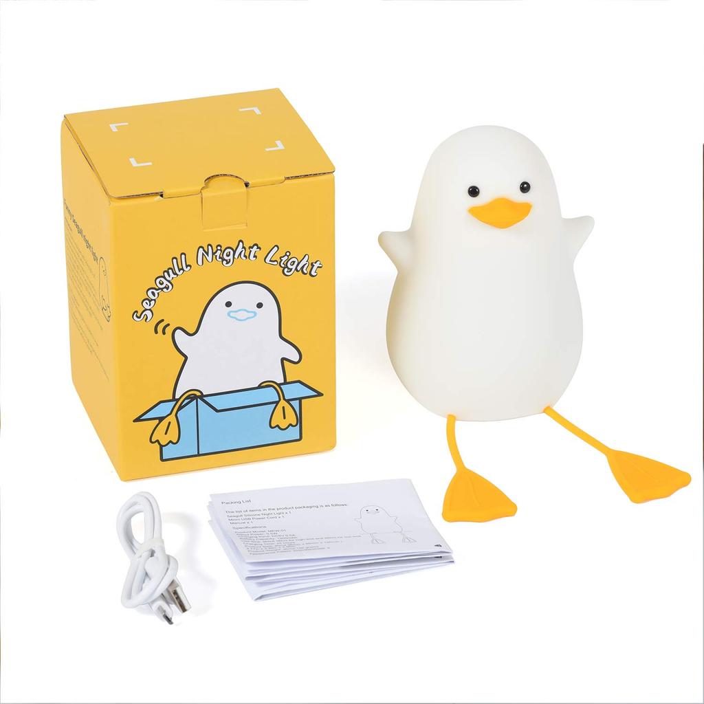 Kids' Duck Night Light, Cute Seagull Silicone Bedside Lamp for Nursery, ABS+SIL, Touch Control, Portable, Rechargeable, Dimmable, Birthday, Christmas