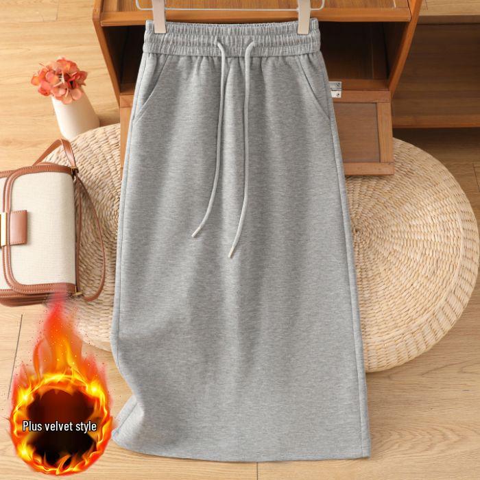 Damen Retro Samt Spalt-Schirmrock – Mittellang, Verdickt und Lockerer Schnitt für Herbst/Winter