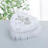 Wedding Ring Pillow Heart Box, White Romantic Lace Pearl Ring Box Holder with Ribbon for Wedding Ceremony Ring Bearer