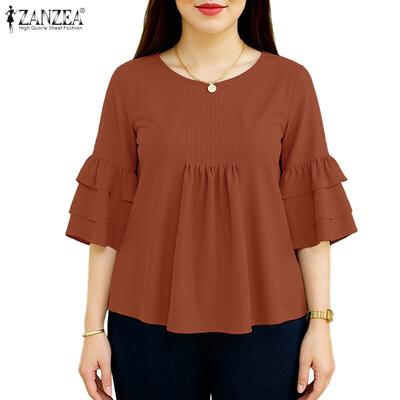 Lässige Bluse mit Rundhalsausschnitt und 3/4-Ärmeln für Damen