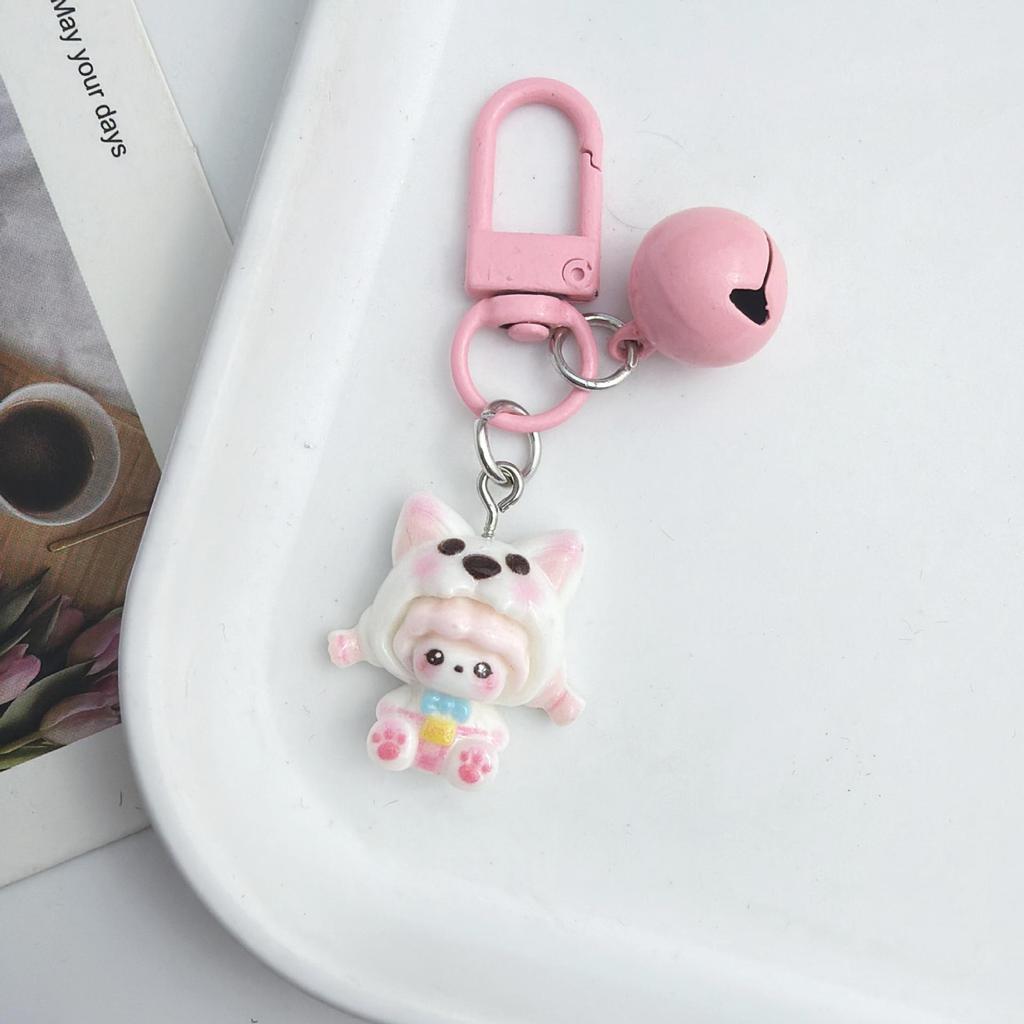 Cute Cartoon Girl Resin Keychain Pendant - Heart Backpack Charm, Holiday Gift for Students & Couples