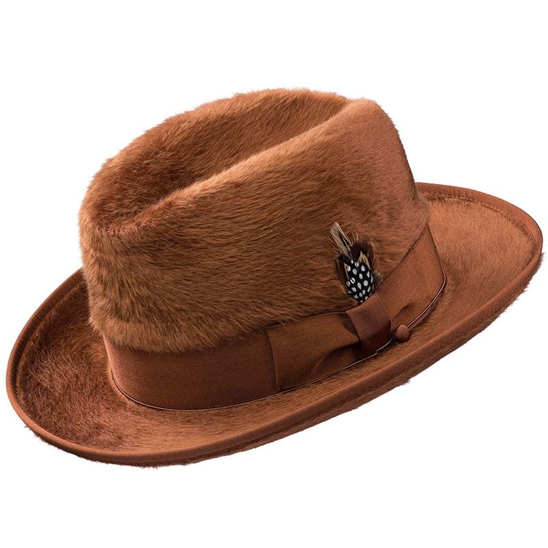 

winter faux fur Trilby Men Classic Feather Fedora Hat Simple Women Hamburger hat vintage hat Pork Pie Winter sombrero hombre 55-58