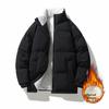 Unisex Thickened Winter Cotton Puffer Jacket with Stand Collar and Lambswool, Plus Sizes Available