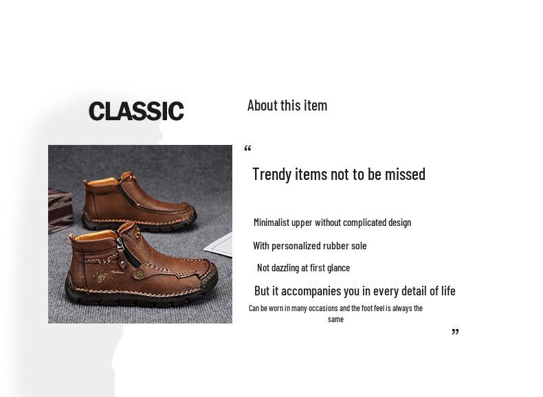 Men's Large Size Martin Boots - Casual Handmade Zipper Short Boots with Plus Velvet for Autumn and Winter