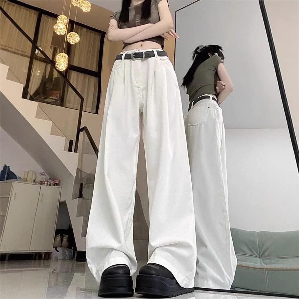 Women's Trendy High-Waist Soft White Wide-Leg Jeans