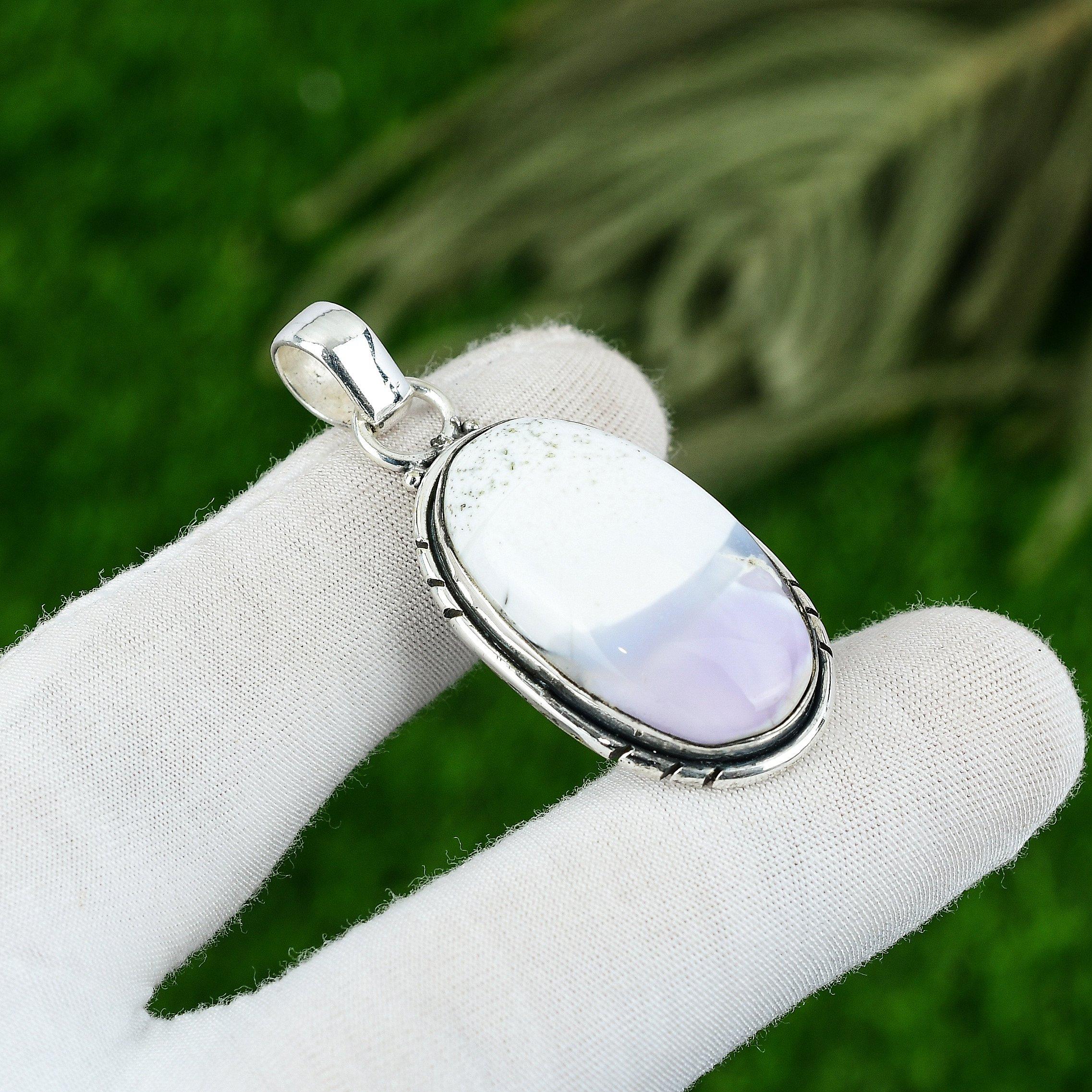 

925 Sterling Silver Dendrite Opal Gemstone Birthday Art Deco Anniversary Pendant