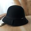 Autumn and winter new bucket hat women's pleated brim versatile wool blend winter warm temperament elegant basin hat