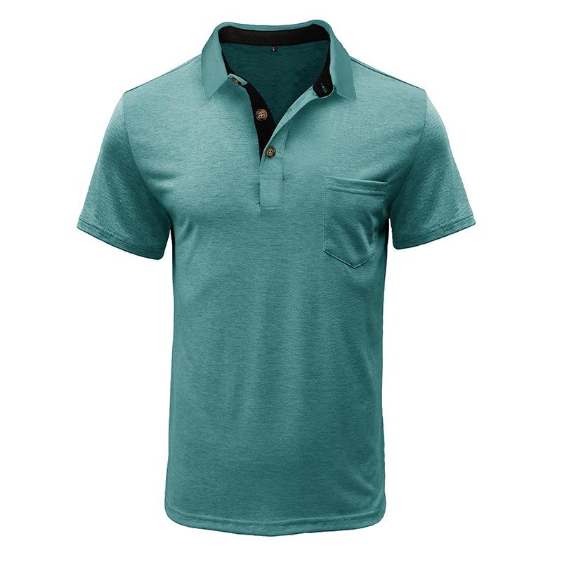 Summer Polo-neck Casual Fashion Short Sleeve Tee Male Vintage Solid Pocket T-shirt Men All-match Pullover Top