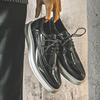 Men Patent Leather Shoes Fashion Wedding Party Dress Lace-up Bullock Derby Shoe Carving Brogue Black White Flats Footwear