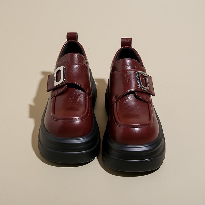 Mocassins à semelle plateforme, les petites personnes gagnent 7 cm en hauteur, petites chaussures en cuir, chaussures pour femmes, chaussures simples muffin rétro à velcro