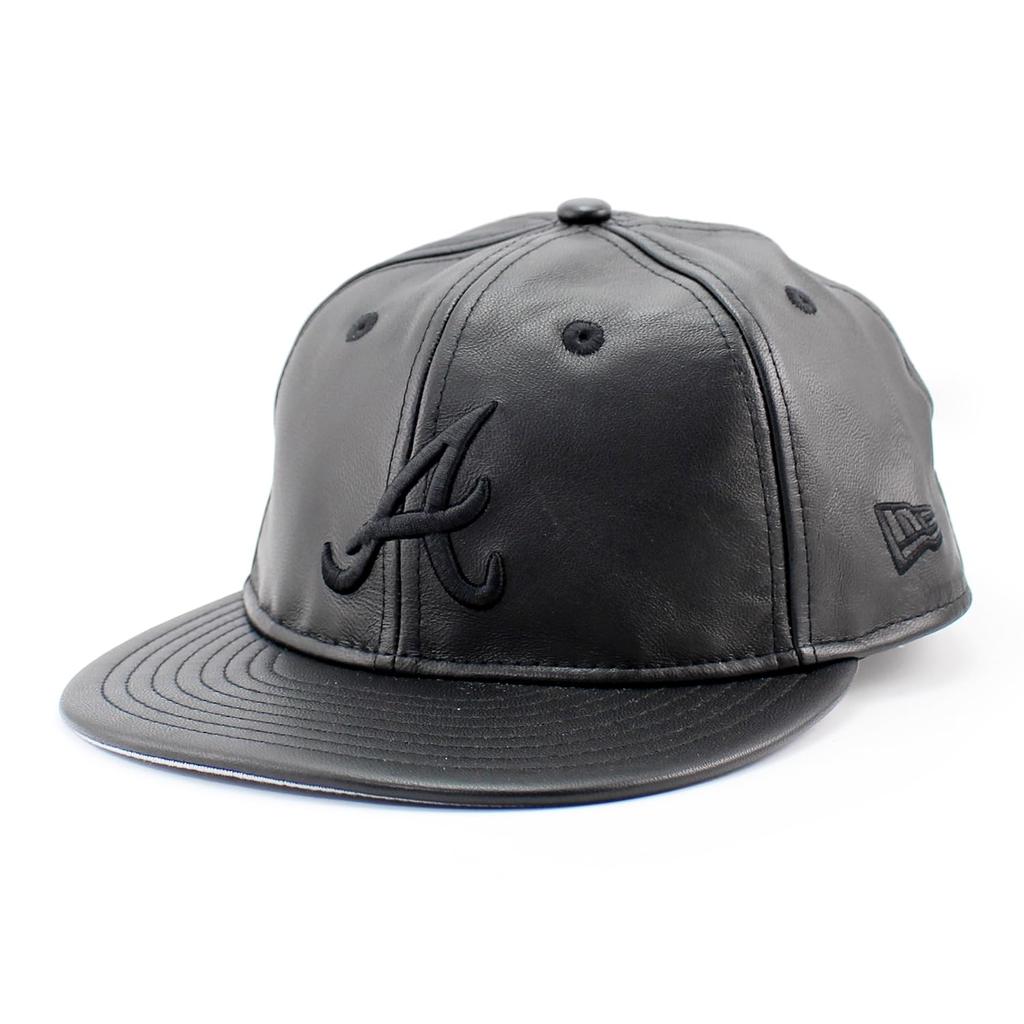 New Era Cap RC9FIFTY Strapback Atlanta Braves MLB GENUINE LEATHER RETRO CROWN STRAPBACK CAP BLACKOUT ATLANTA BRAVES [Used]