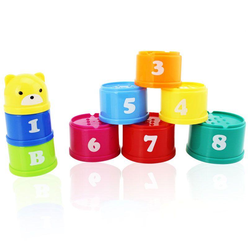 Lebendige und bunte 9-teilige Stapelbecher Badezimmer-Spielzeug Stapelset für kreatives Spielen