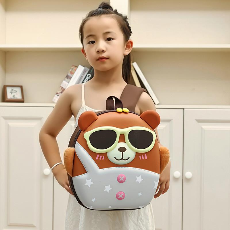 Sunglasses Cartoon Cute Bear Shaped Hard Shell Children Backpack For Use Daily