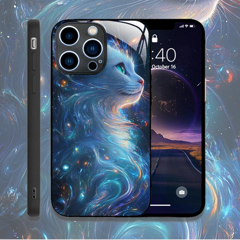 Cute Animal Cat Painting Phone Case for IPhone 16 Pro Max 15 14 13 12 Mini 11 XS XR 7 8 14 Plus Hard Covers Tempered Glass Cases