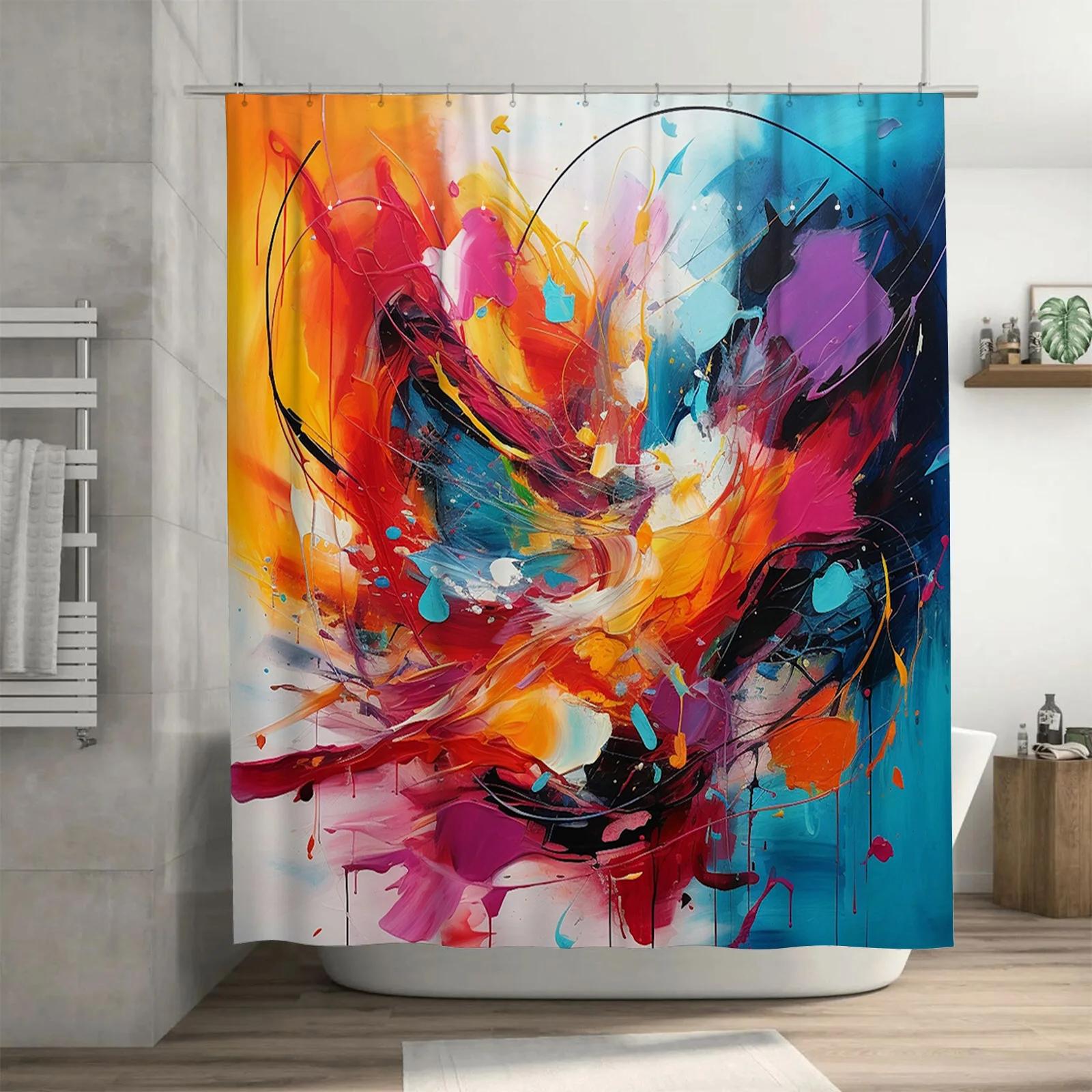 Vibrant Abstract Heart Art Shower Curtain - Waterproof Design for Stylish, Colorful & Modern Romantic Bathroom Decor W90xH180cm