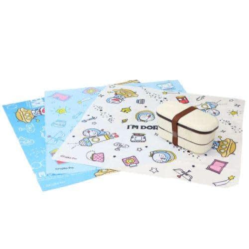 Marushin Lunch Cloths, 3-Piece Set, Moisture-Wicking, Quick-Drying, Antibacterial and Odor-Resistant, "I'm Doraemon" Mystery Zone, Kindergarten and El