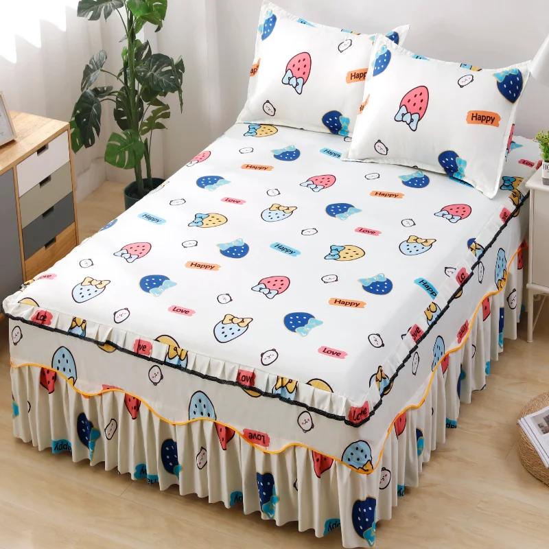 Falista koronkowa spódnica na łóżko Miękka i wygodna drukowana pościel Wzór roślinny Antypoślizgowa i pyłoszczelna narzuta na łóżko Pościel