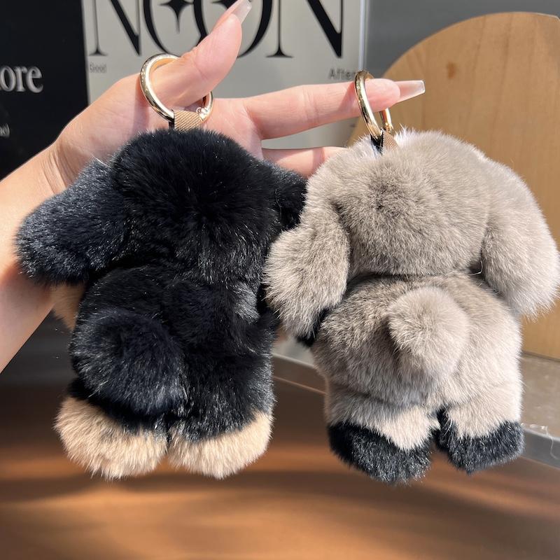 Fashion New Real Rabbit Fur Dog Doll Pendant Cute Dog Keychain Toys Keyring Handbag Charm Ornament Plush Jewelry Gifts