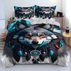 Colorful Wolf Head Pattern 3D Print Duvet Cover Soft Comfortable Dreamy Style Bedding Set Wildlife Theme Quilt Cover Pillowcases
