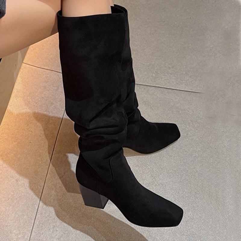 2026 High Heels Women Long Boots Chunky Suede Designer Shoes Fashion Dress Winter Woman Pumps Goth Casual Mujer De Chelsea Botas