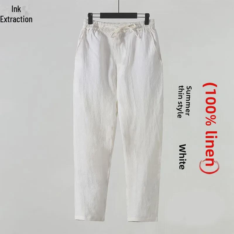 Men's Thin Loose-Fit Cotton & Linen Nine-Point Casual Pants, Chinese Style