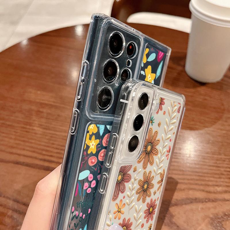 Cartoon Flower Transparent Case For Samsung Galaxy S25 S24 S22 Ultra S23 S24 FE A17 A56 A16 A36 A26 A55 A15 A25 A54 5G Clear Soft TPU Phone Cover