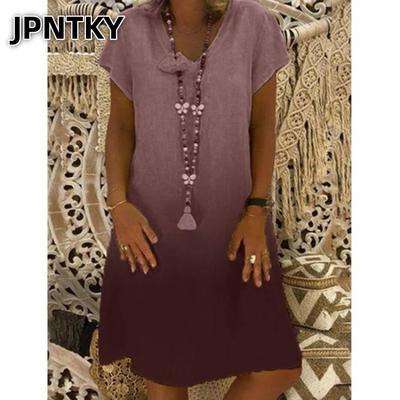 JPNTKY Moda Verano Primavera Manga V-Neck Vestidos Casuales