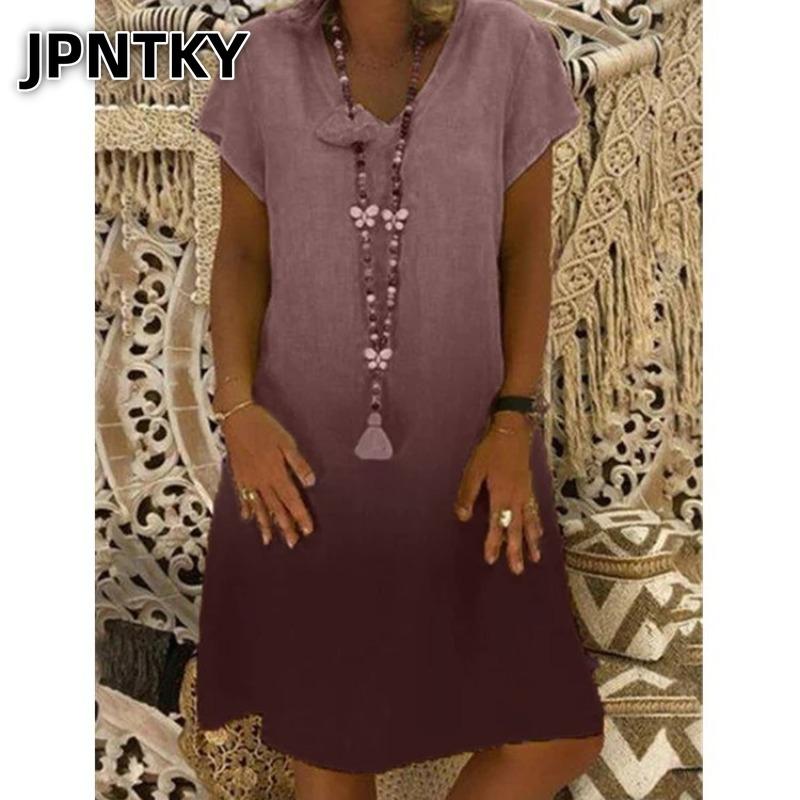 JPNTKY Moda Estiva Primaverile Manica Scollo a V Abiti Casual