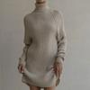 Casual Long Sleeve Turtleneck Sweater Dress Women Autumn Winter Short Knitted Dress Fashion Loose Slim Fit Solid Office-lady Dresses 30175