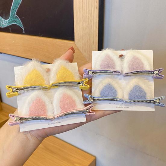 Yousheng Hair Pin 3D Cat Ear Plush Hair Clip Soft Fluffy Vibrant Colors Rounded Metal Clamp Kids Hairpin Autumn Winter Hairstyles School Travel Party