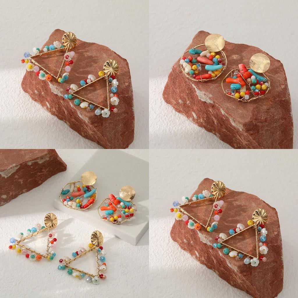 Fashionable Street Style Earrings For Women Geometric Alloy Triangle And Oval Dangles