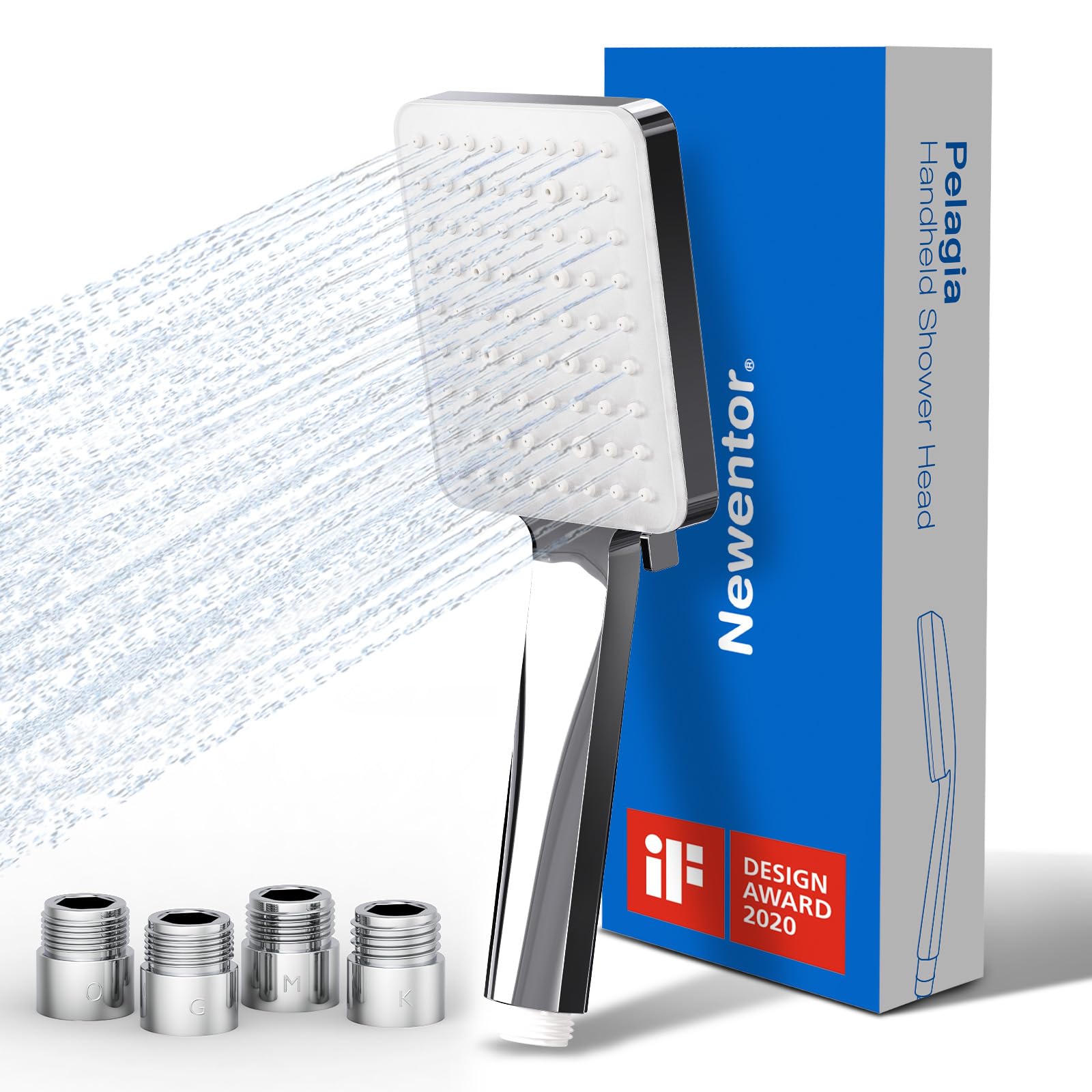 

Newentor Shower Water Square Wide Water Water Flow High Water Powerful Water Large Heat Easy Includes 4 S02 Head, 90% Saving, Micro-Nano Bubble,