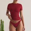 Women Summer Basic T-shirt Crew Neck Short Sleeve Crop Tops Slim Fit Solid Color Stretchy Tee Shirt Streetwear