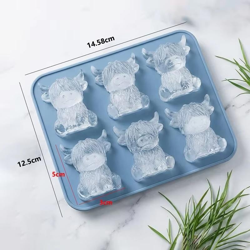 3D Highland Cow Ice Silicone Mold With 6 Compartments For Diy Beef Ice Cubes Is Suitable For Home Kitchens, Bars And As A Tool