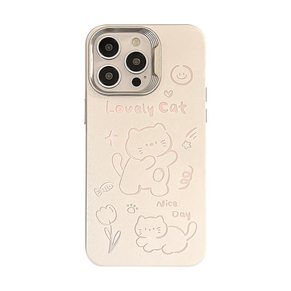 Hollow Cute Meow Iphone15 Suitable for 14Promax Mobile Phone Case 16 Apple 13 Simple Cartoon 11 Anti-fall