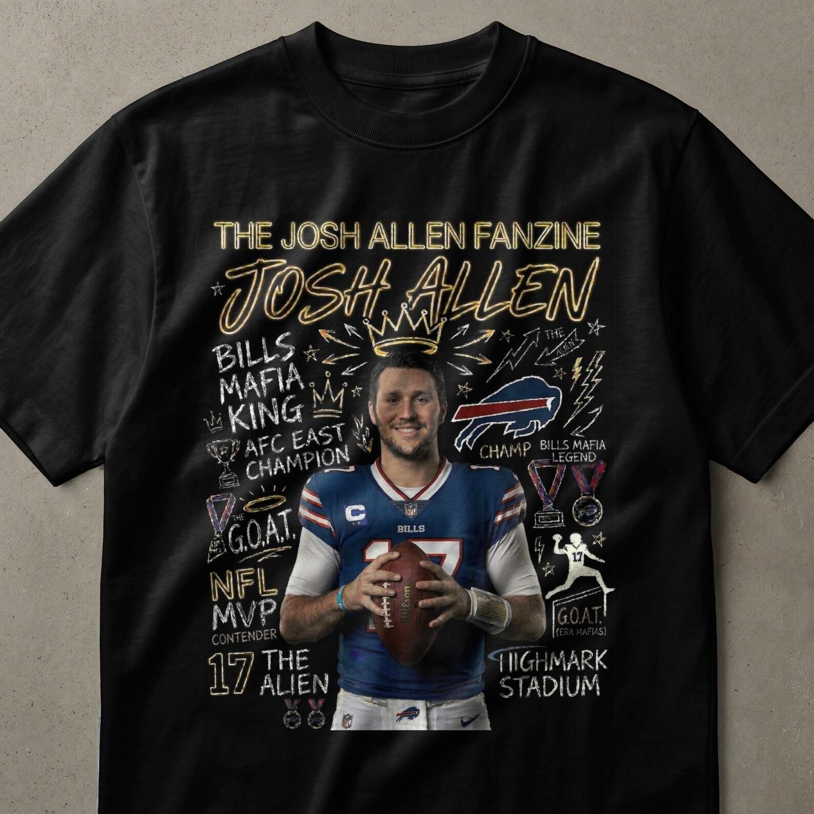Josh Allen Fanzine Football T-Shirt | Quarterback Legend Fan Art Graphic Tee | Game Day Sports Fan Gift for Him Her XL