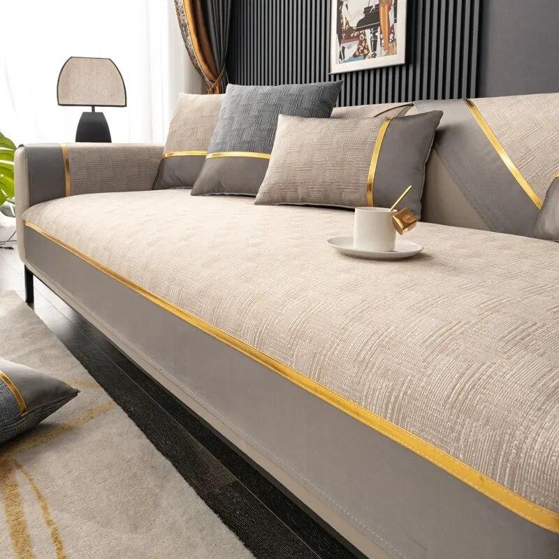 

Чехол для дивана с золотой линией и серым краем, роскошные угловые чехлы для диванов, коврик, 4 сезона, универсальный чехол, подушка для дивана, одеяло для гостиной 70x70cm 1pcs