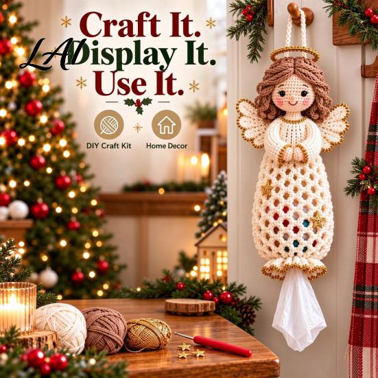 Seasonal Craft Kits Crochet Animal Bag Holder DIY Kit Hanging Plastic Make Easy Patterns Cute Raccoon Highland Cow Organizer for Home Kitchen Decor,