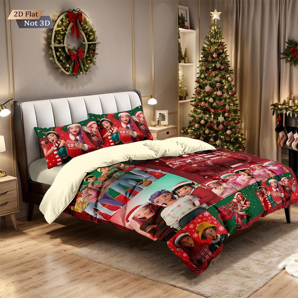 3-teiliges Weihnachten K-Pop Dämonenjäger Druck Kernloses Bettwäscheset Mehrere Größen Bequeme Schlafzimmer Studentenwohnheime Maschinenwaschbar