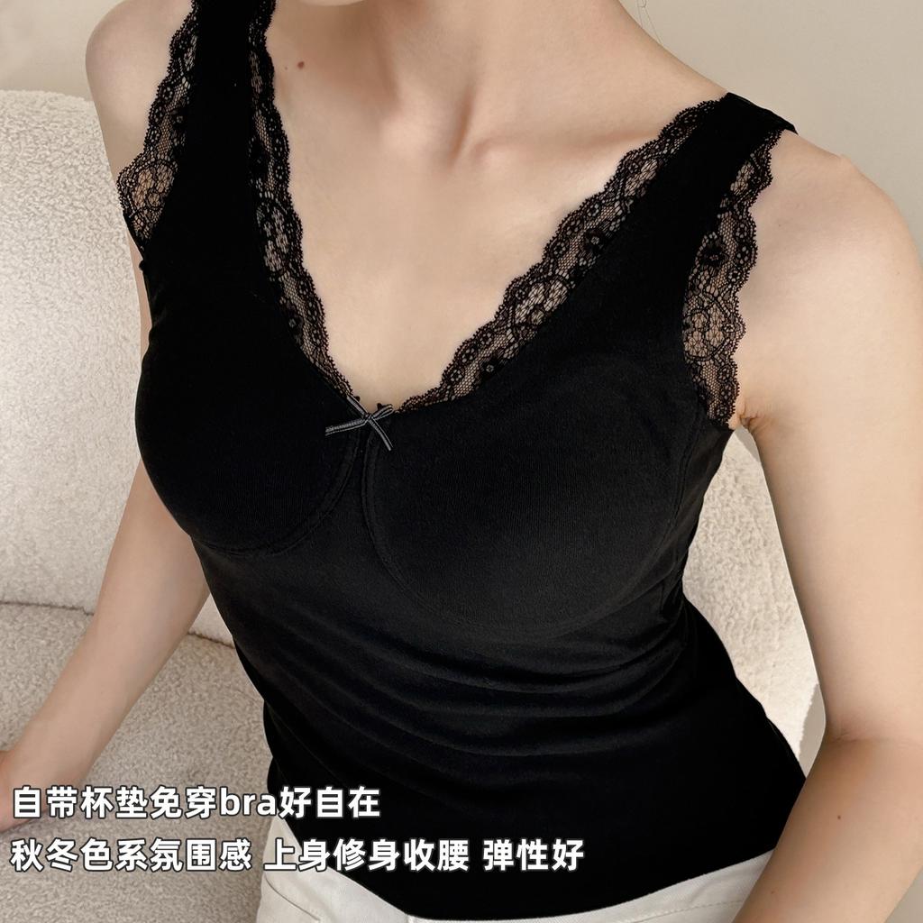 Lace thermal vest women's outer wear with chest pad autumn and winter polished underwear slim and thin sexy bottoming top