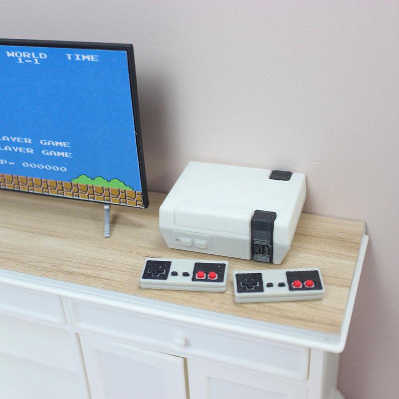 Dollhouse Host+Game Card+2 Controllers Mini Toys Model Gamepad Simulation Wireless Game Controller Doll House Decor Accessories