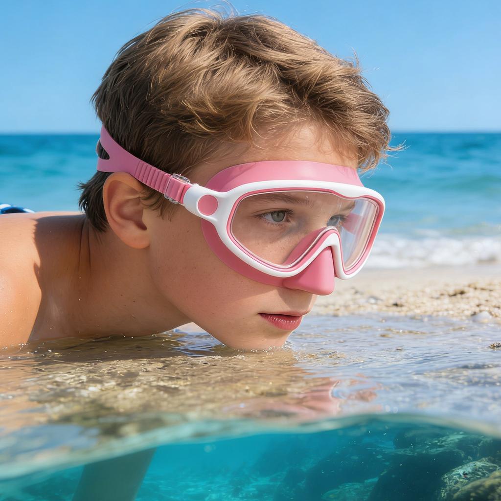 Kids Swim Goggles with Nose Cover Wide View Diving Glasses Snorkel Mask Comfort Fabric Strap Swimming Goggles for Boys & Girls