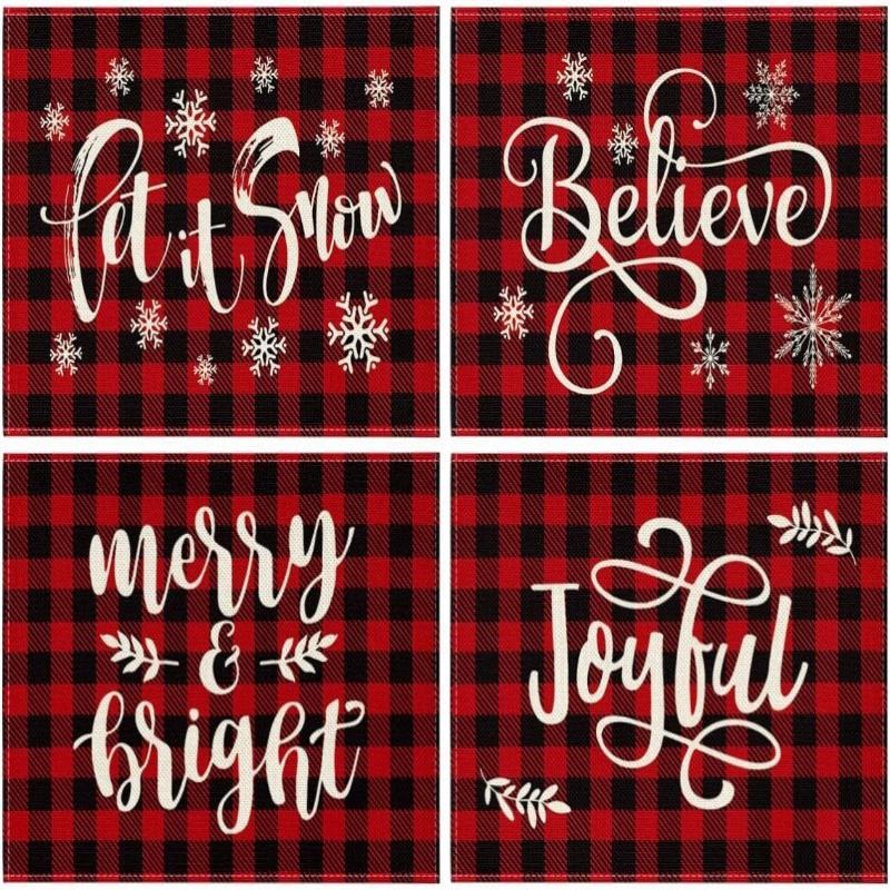 4Pcs Placemats & Coasters Set Christmas Santa Robin Snowman Reindeer Dinner Mats