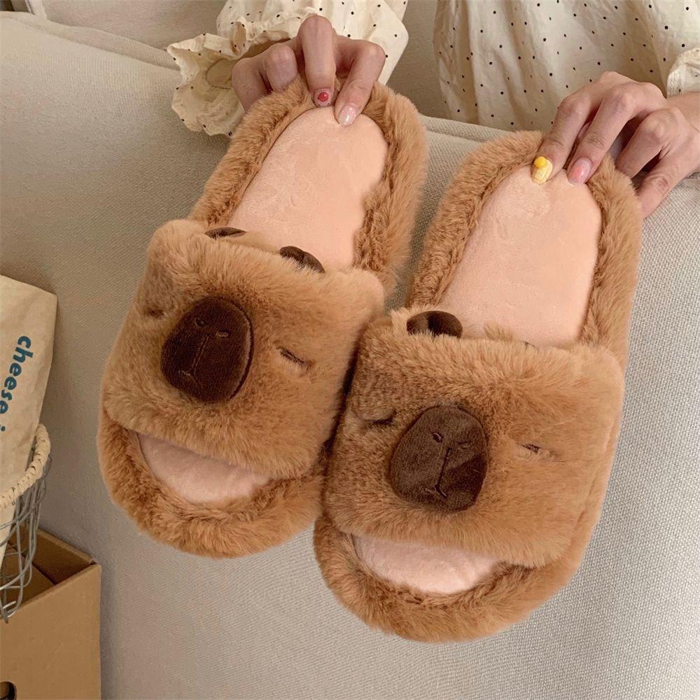 Fashion Vivid kawaii capybara slippers woman winter furry slides shoes home slippers women funny animal fluffy scuff shoes indoor sliper