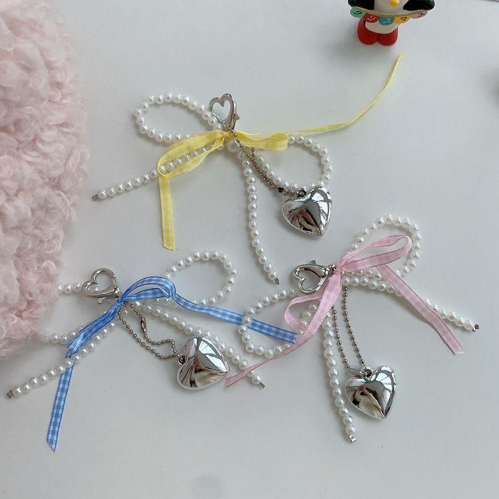 

Acrylic Bow Pearl Keychain Heart Shaped Bag Pendant New Mobile Phone Pendant Chain Bag