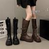 2025 autumn and winter new Maillard retro Martin boots women's versatile thick-soled stacking boots round head tall thin boots