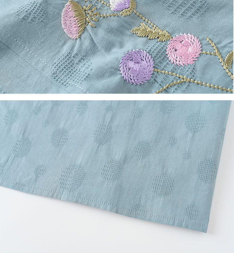Summer Embroidered Two-Piece Home Set for Mature Women - Thin Cotton & Linen