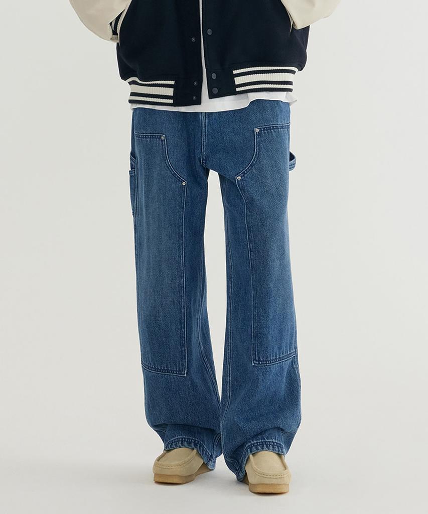 COVERNAT Wide Carpenter Double Knee Denim Pants Blue