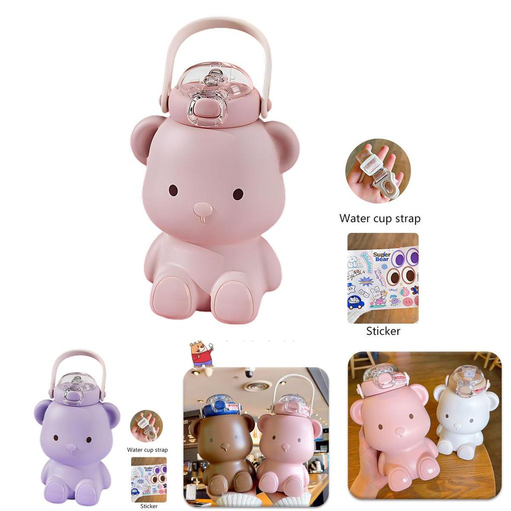 Lovely Bear Water Bottle With Strap And Handle Large Capacity Bounce Cup Perfect For Girls And Students