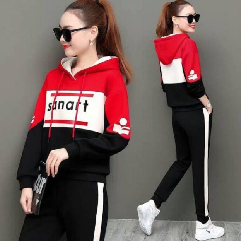 

Casual Sportswear Set for Women - Spring/Autumn Korean Style Fashionable Hooded Student Hoodie Two-piece Set for Women 3XL